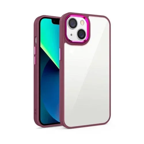 Estuche para Teléfono iPhone 14 3 en 1 Acrílico Galvanizado (Rojo Vino)