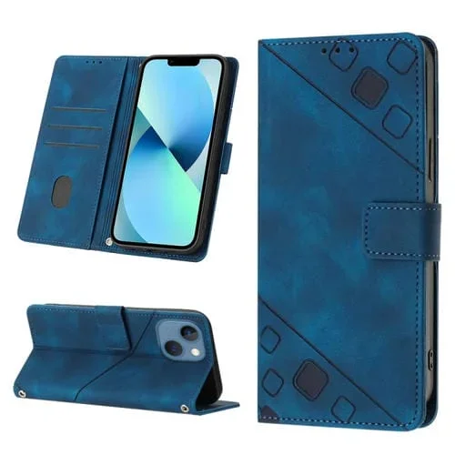 Estuche para Teléfono iPhone 14 Cuero En Relieve Tacto de Piel (Azul)