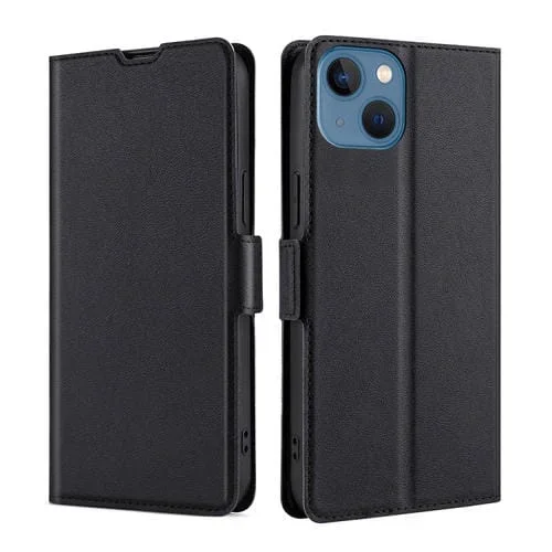 Estuche para Teléfono iPhone 14 Cuero Hebilla Lateral Voltaje Ultrafino (Negro)