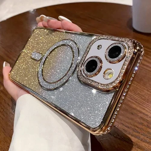 Estuche para Teléfono iPhone 14 Magsafe Chapado En Brillo con Degradado de Diamante (Dorado)