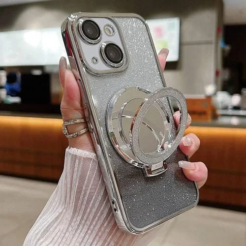 Estuche para Teléfono iPhone 14 Magsafe con Brillo Degradado y Soporte de Espejo (Gris)