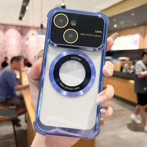 Estuche para Teléfono iPhone 14 Magsafe TPU a Prueba de Golpes con Película para Lentes (Azul)