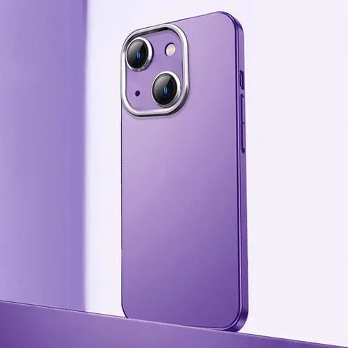 Estuche para Teléfono iPhone 14 Material de Metal Esmerilado con Protección de Lente (Púrpura)
