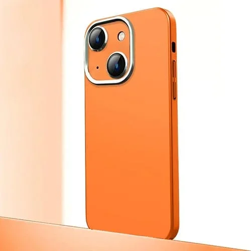 Estuche para Teléfono iPhone 14 Material de Metal Esmerilado Protección de Lente (Naranja)