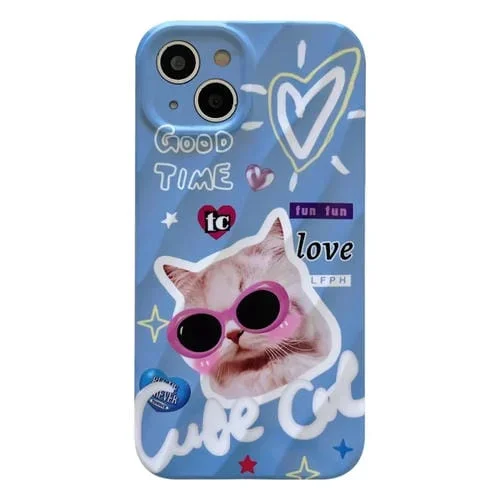 Estuche para Teléfono iPhone 14 Pattem PC 2 en 1 a Prueba de Golpes (Gafas de Sol Cat)