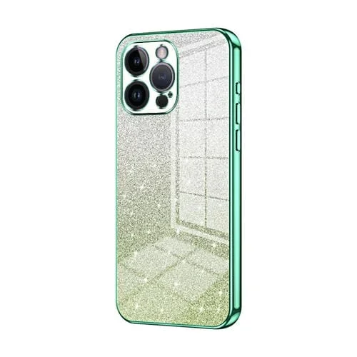 Estuche para Teléfono iPhone 14 Pro Max Galvanizado con Polvo de Brillo Degradado (Verde)