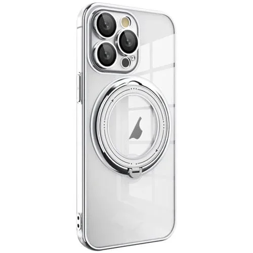 Estuche para Teléfono iPhone 14 Pro Max Galvanoplastia Magsafe Soporte Rotación 360° (Plata)