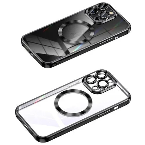 Estuche para teléfono iPhone 14 Pro Max Magsafe Marco de Lente de Metal Cobertura Total (Negro)