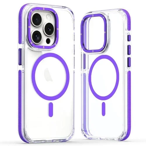 Estuche para Teléfono iPhone 14 Pro Max Magsafe TPU Híbrido Acrílico Transparente Doble Color (Púrpura)