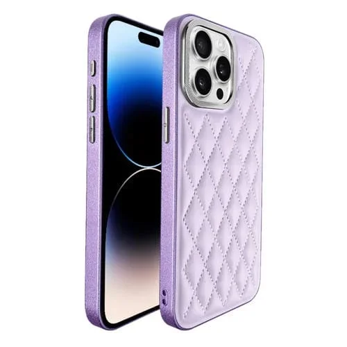 Estuche para teléfono iPhone 14 Pro Max Plaid Series 9D Galvanizado (Púrpura)