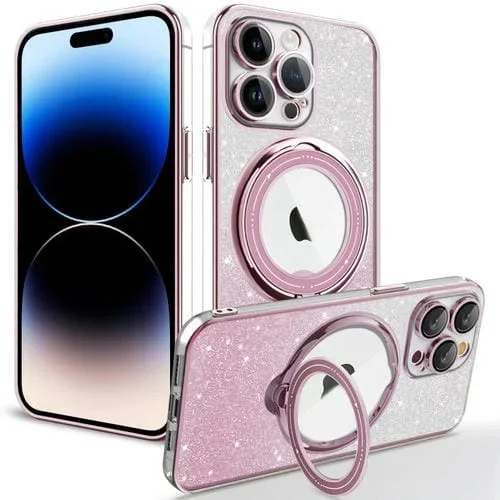 Estuche para Teléfono iPhone 14 Pro Rotación Magsafe Holder TPU con Brillo Degradado (Rosa)