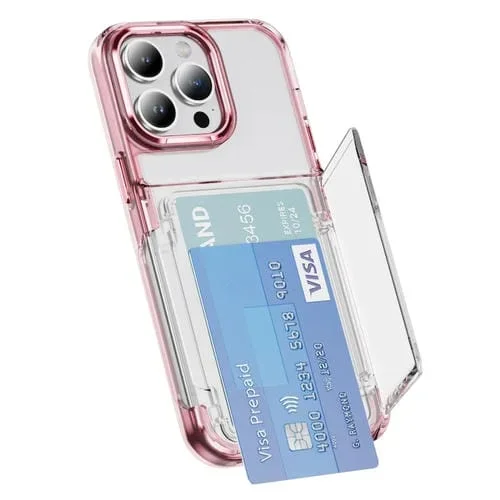 Estuche para Teléfono iPhone 14 Pro TPU Híbrido Acrílico con Tarjetero (Rosa Transparente)