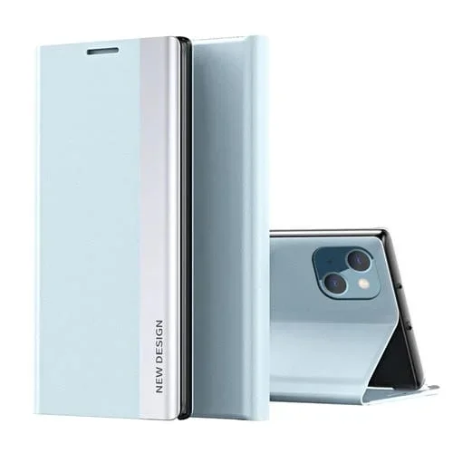 Estuche para Teléfono iPhone 15 Plus Cuero Adsorción Galvanizada Lateral (Azul Claro)