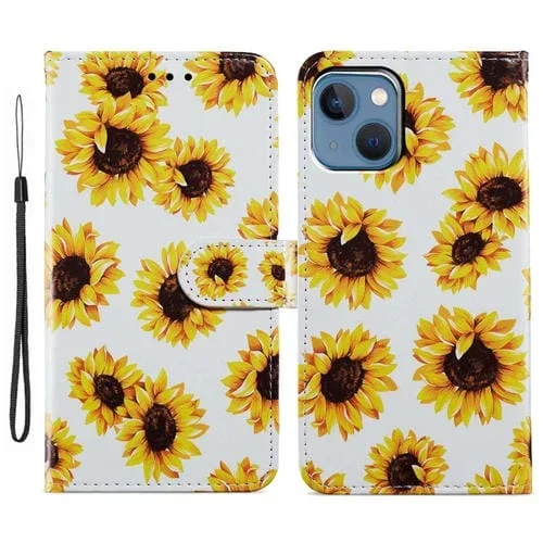 Estuche para Teléfono iPhone 15 Plus Cuero Dibujo Coloreado (Girasol)