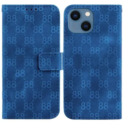 Estuche para Teléfono iPhone 15 Plus Cuero En Relieve Doble Forma de 8 (Azul)