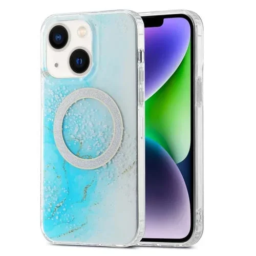 Estuche para Teléfono iPhone 15 Plus Imd Marble Magsafe Doble Cara (Azul Cielo)