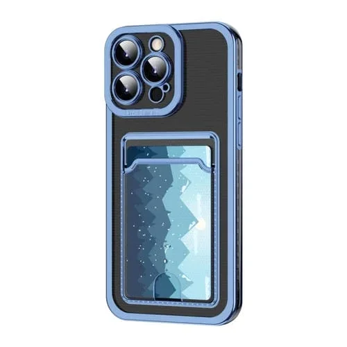Estuche para Teléfono iPhone 15 Pro con Ranura para Tarjeta y Marco de Galvanoplastia (Azul)