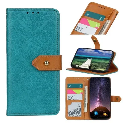 Estuche para Teléfono iPhone 15 Pro Cuero Relieve Floral Europeo (Azul)