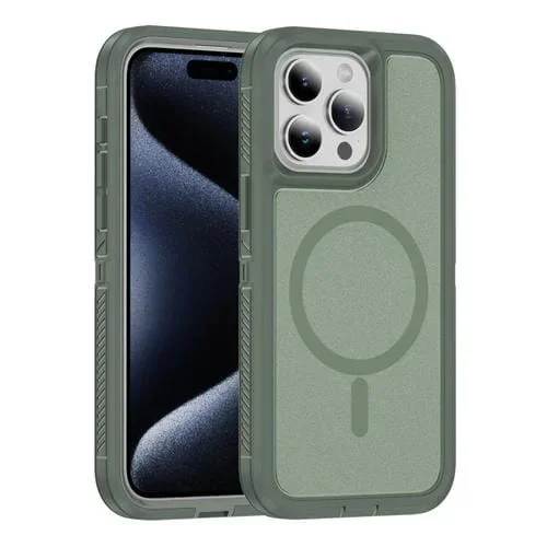 Estuche para Teléfono iPhone 15 Pro Guard Magsafe Mate con Anillo Magnético (Verde)
