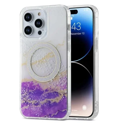 Estuche para Teléfono iPhone 15 Pro Imd Marble Magsafe Doble Cara (Blanco Morado)
