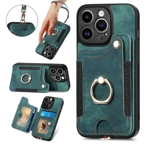 Estuche para Teléfono iPhone 15 Pro Max con Billetera, Múltiples Tarjetas y Anillo (Verde)