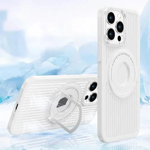 Estuche para Teléfono iPhone 15 Pro Max Cooling Magsafe con Soporte de Anillo Magnético (Blanco)