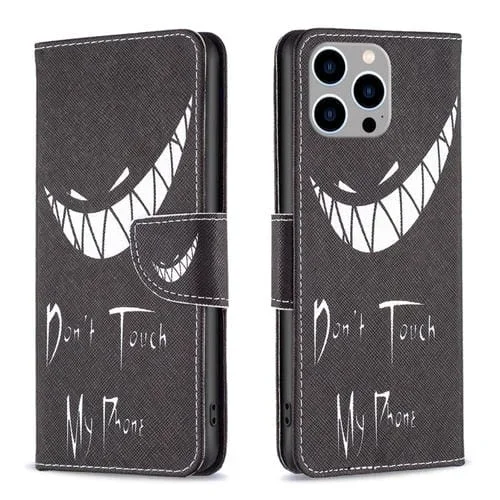 Estuche para teléfono iPhone 15 Pro Max Cuero patrón dibujo coloreado (Smirk)