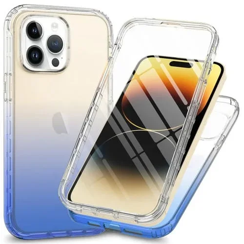 Estuche para Teléfono iPhone 15 Pro Max Degradado Transparente a Prueba de Golpes Cuerpo Completo (Azul)