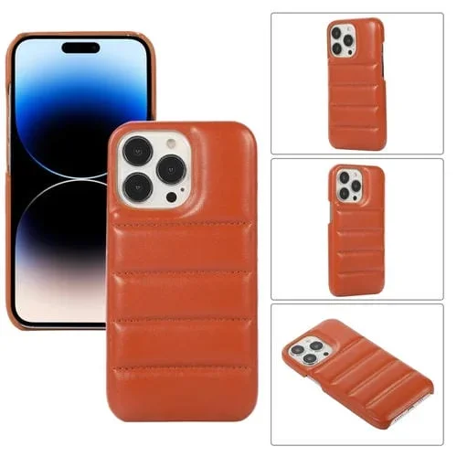 Estuche para Teléfono iPhone 15 Pro Max Down Jacket Airbag a Prueba de Golpes (Marrón)