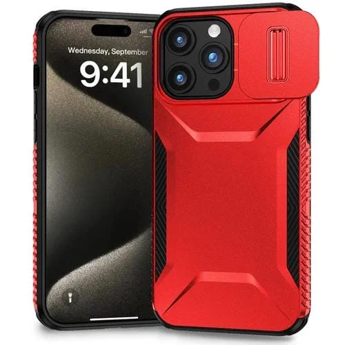 Estuche para Teléfono iPhone 15 Pro Max Escudo de Levas Deslizante (Rojo)