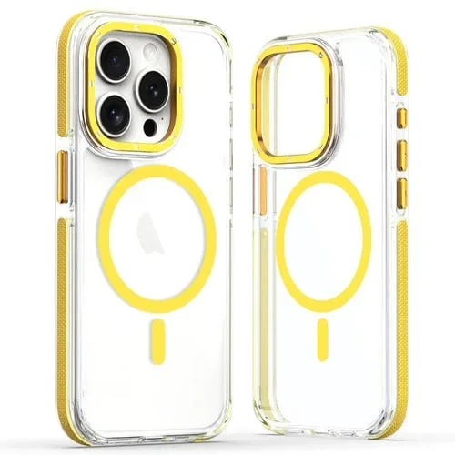Estuche para Teléfono iPhone 15 Pro Max Magsafe Híbrido Acrílico Transparente Doble Color (Amarillo)