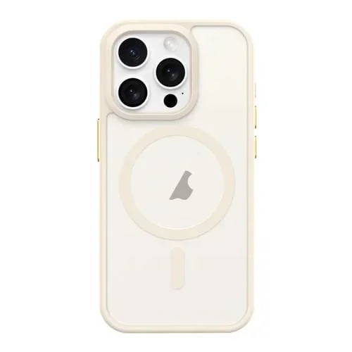 Estuche para teléfono iPhone 15 Pro Max Magsafe Mate a prueba de golpes Botón de metal (Blanco)
