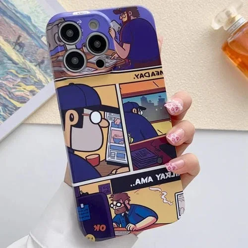 Estuche para Teléfono iPhone 15 Pro PC con Orificio Preciso y Patrón Pintado (Cómics de Trabajo)