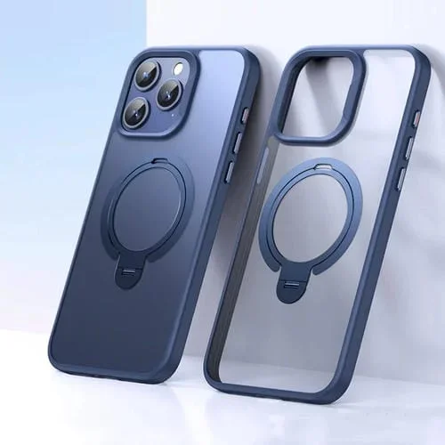 Estuche para Teléfono iPhone 15 Pro Soporte Magnético Magsafe Doble Anillo (Azul Mate)