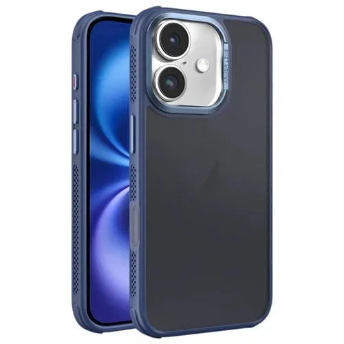 Estuche para Teléfono iPhone 16 Marco Lente Metal Esmerilado Sensación Piel Enfriamiento Azul