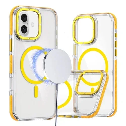 Estuche para Teléfono iPhone 16 Plus Magsafe Híbrido TPU Acrílico Transparente Doble Color (Amarillo)
