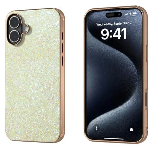 Estuche para Teléfono iPhone 16 Plus Marco Galvanizado Purpurina (Dorado)