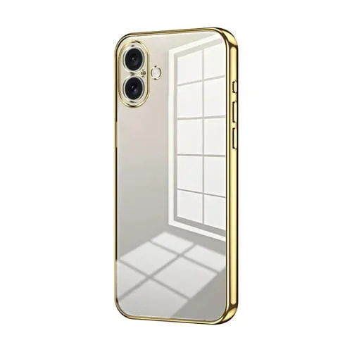 Estuche para Teléfono iPhone 16 Plus Orificios Finos Revestimiento Transparente (Dorado)
