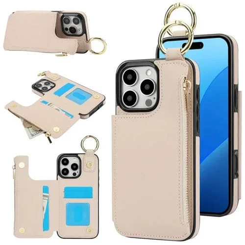 Estuche para Teléfono iPhone 16 Pro Rfld con Cremallera y Anillo de Doble Hebilla Antirrobo (Blanco)