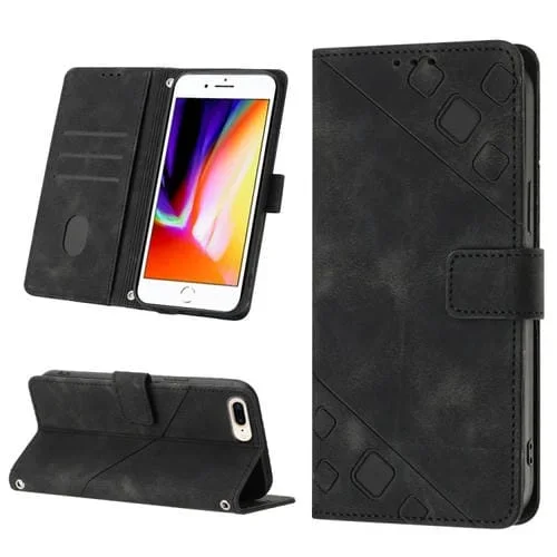 Estuche para Teléfono iPhone 7 Plus 8 Plus 6 Plus Cuero En Relieve con Tacto de Piel (Negro)
