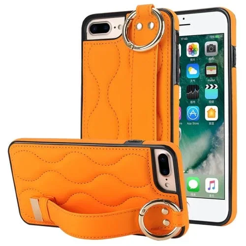 Estuche para teléfono iPhone 7 Plus / 8 Plus Pu con anillo cobertura total antideslizante con muñequera (Naranja)