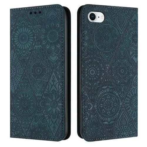 Estuche para Teléfono iPhone SE 2022 / 7 / 8 Cuero Adsorción Relieve Étnico (Azul)
