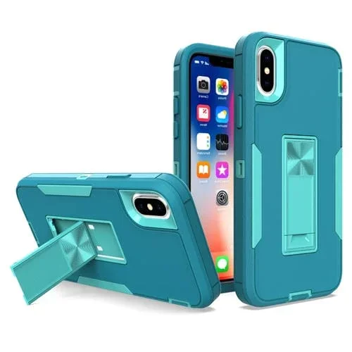 Estuche para Teléfono iPhone X Xs con Soporte Magnético (Lake Blue + Blue-Green)