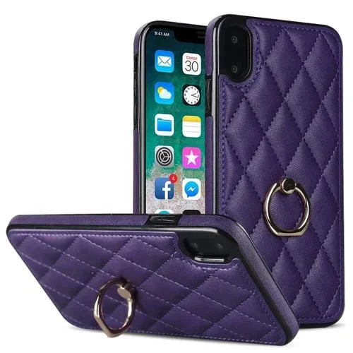 Estuche para Teléfono iPhone X Xs Cuero Pu Rombal con Soporte para Anillo (Púrpura)
