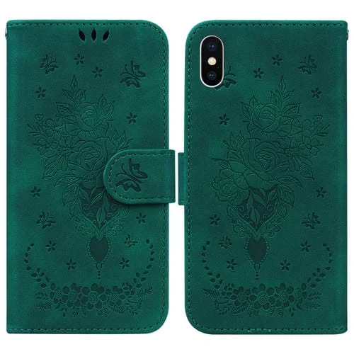 Estuche para Teléfono iPhone X / Xs Cuero Relieve Mariposa Rosa (Verde)