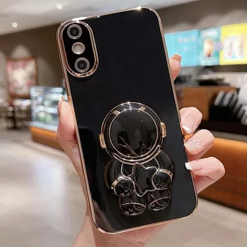 Estuche para Teléfono iPhone X / Xs Embrace Stars con Soporte Astronauta Galvanizado (Negro)