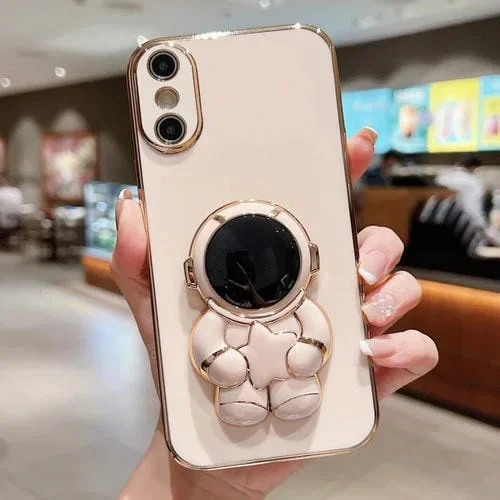 Estuche para teléfono iPhone X / Xs Embrace Stars con soporte para Astronauta galvanizado (Rosa)