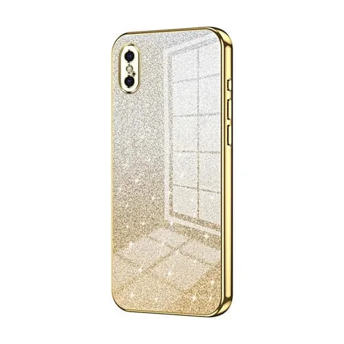Estuche para Teléfono iPhone X Xs Galvanizado con Polvo de Brillo Degradado (Dorado)