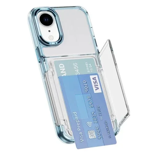 Estuche para Teléfono iPhone Xr TPU Híbrido Acrílico con Tarjetero (Azul Transparente)