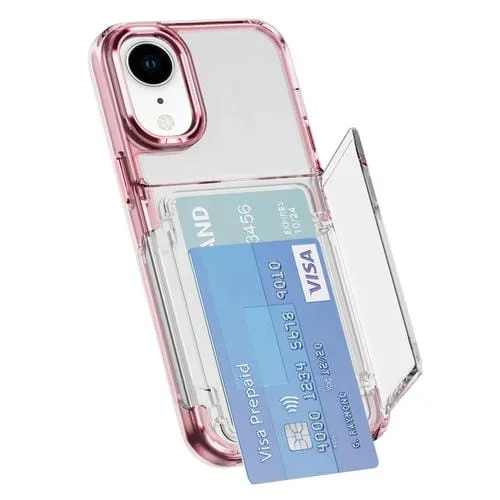 Estuche para Teléfono iPhone Xr TPU Híbrido Acrílico con Tarjetero (Rosa Transparente)